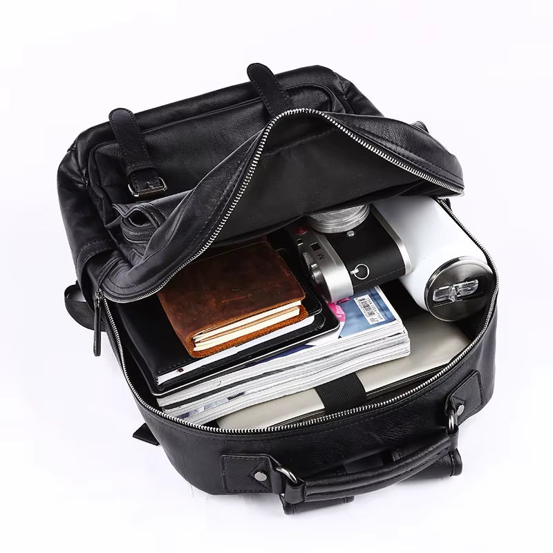 14 Inch Laptop Bag for Men Travelling Vintage Waterproof Men Travel PU Leather Laptop Backpack