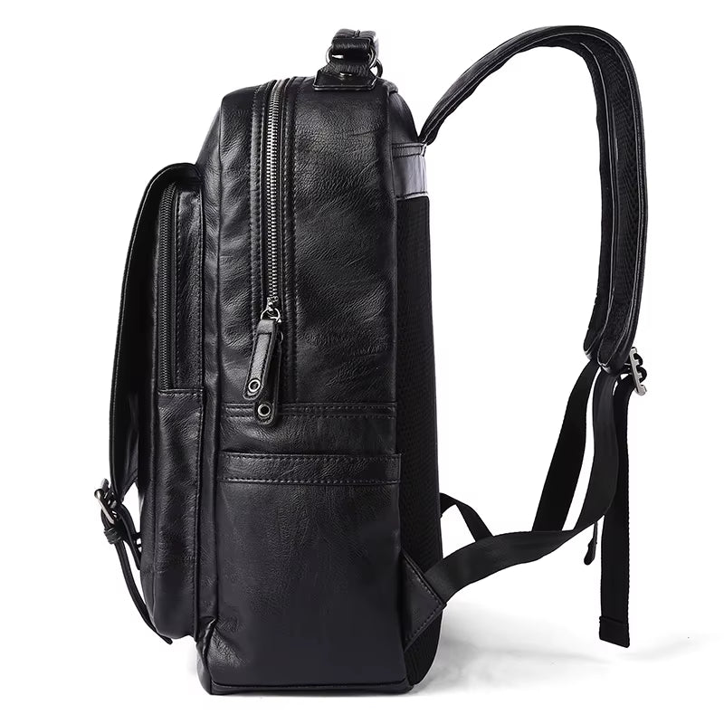 14 Inch Laptop Bag for Men Travelling Vintage Waterproof Men Travel PU Leather Laptop Backpack