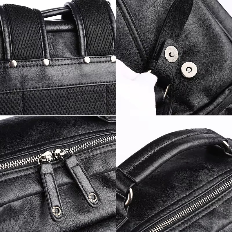 14 Inch Laptop Bag for Men Travelling Vintage Waterproof Men Travel PU Leather Laptop Backpack