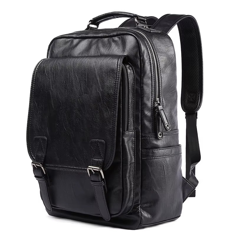 14 Inch Laptop Bag for Men Travelling Vintage Waterproof Men Travel PU Leather Laptop Backpack