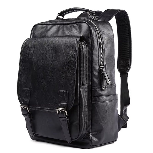 14 Inch Laptop Bag for Men Travelling Vintage Waterproof Men Travel PU Leather Laptop Backpack